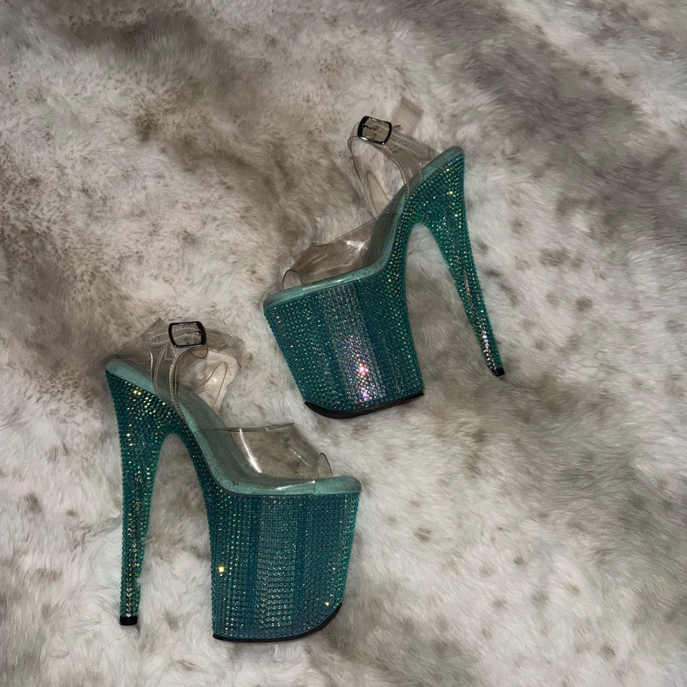 Blue Pleaser Rhinestone Platform Heels - Picture 2 of 5